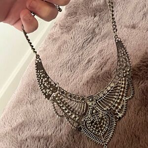 Antique Gold Filigree Statement Necklace — Heart Drop | Vintage / Boho Style